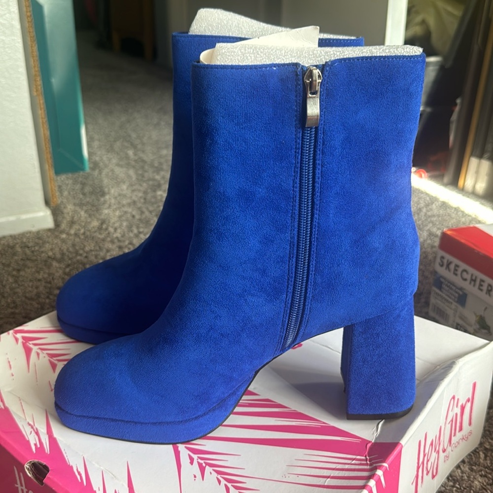 Blue Ankle Heel Boots